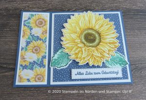 Geburtstagskarte mit Sonnenblumen auf blau